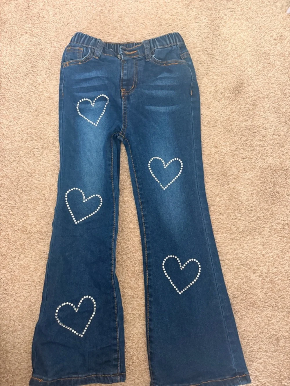 Kids Heart-Print Denim Bottoms - Dark and Light Blue Set